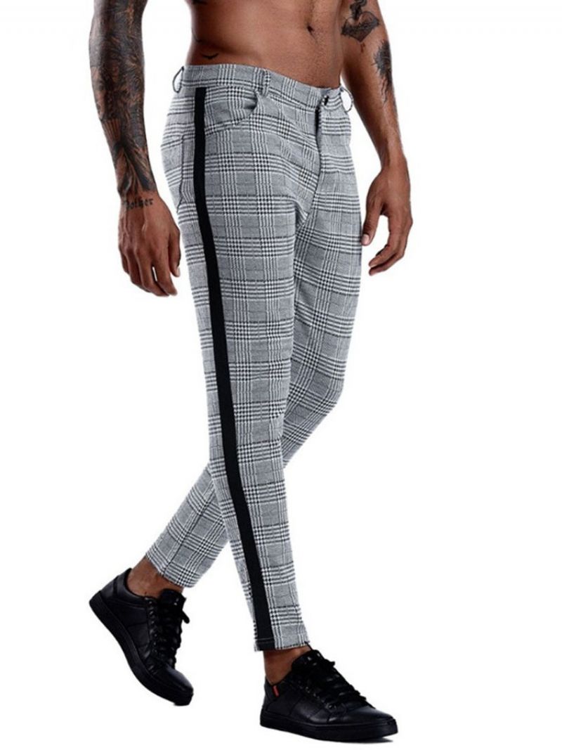 Patchwork Plaid Straight Miesten Bleiserihousut