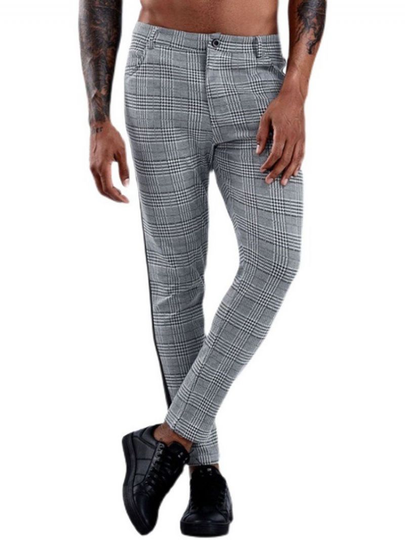 Patchwork Plaid Straight Miesten Bleiserihousut