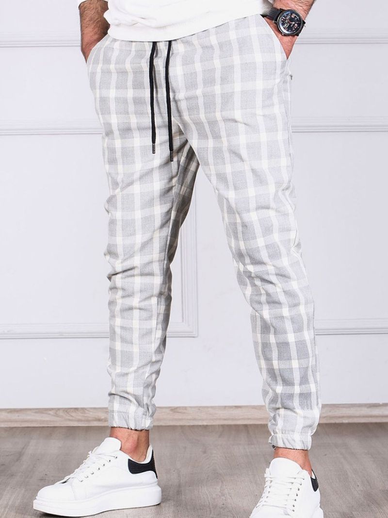 Plaid Pencil Pants Pocket Miesten Vapaa-Ajan Housut