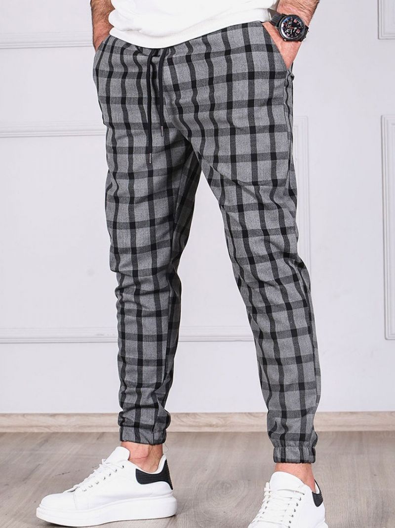 Plaid Pencil Pants Pocket Miesten Vapaa-Ajan Housut