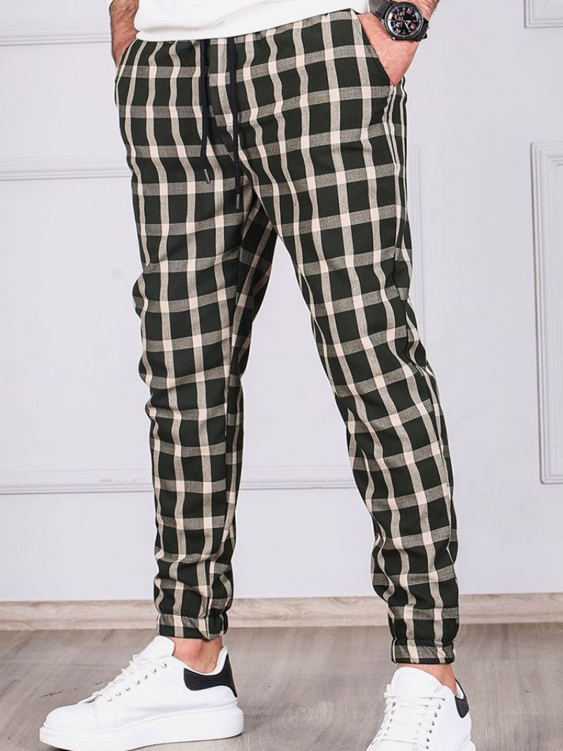 Plaid Pencil Pants Pocket Miesten Vapaa-Ajan Housut