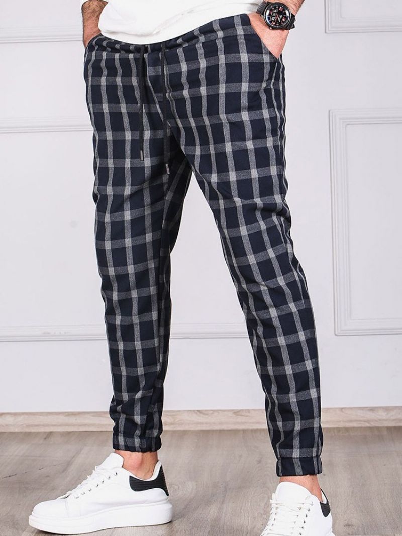 Plaid Pencil Pants Pocket Miesten Vapaa-Ajan Housut