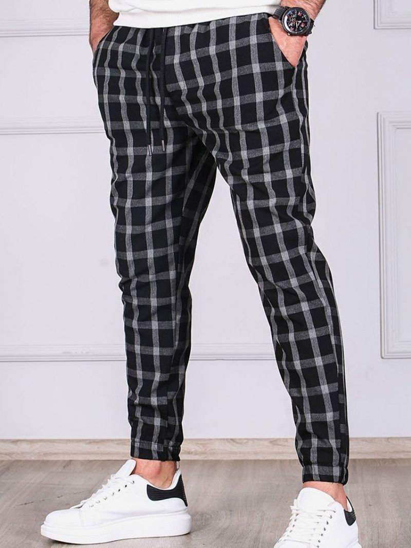 Plaid Pencil Pants Pocket Miesten Vapaa-Ajan Housut