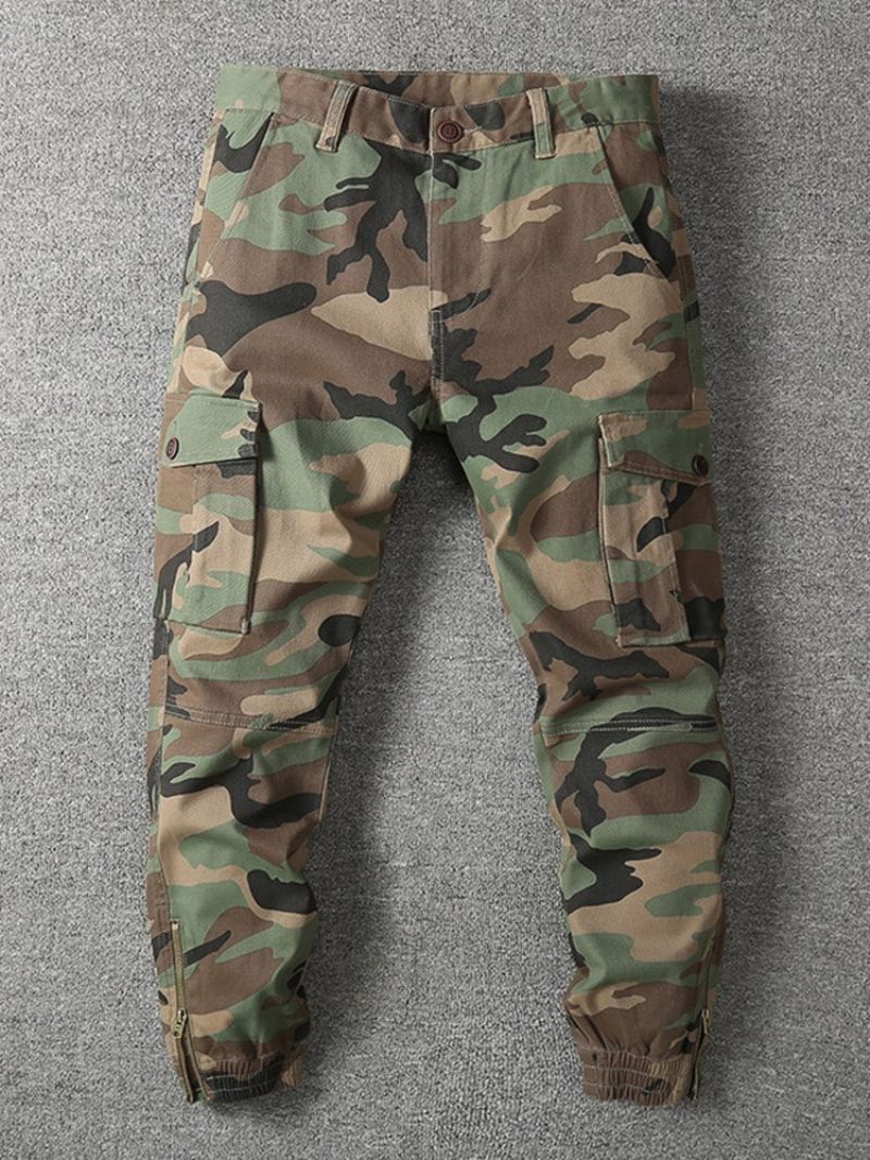 Print Camouflage Button Four Seasons Casual Pants