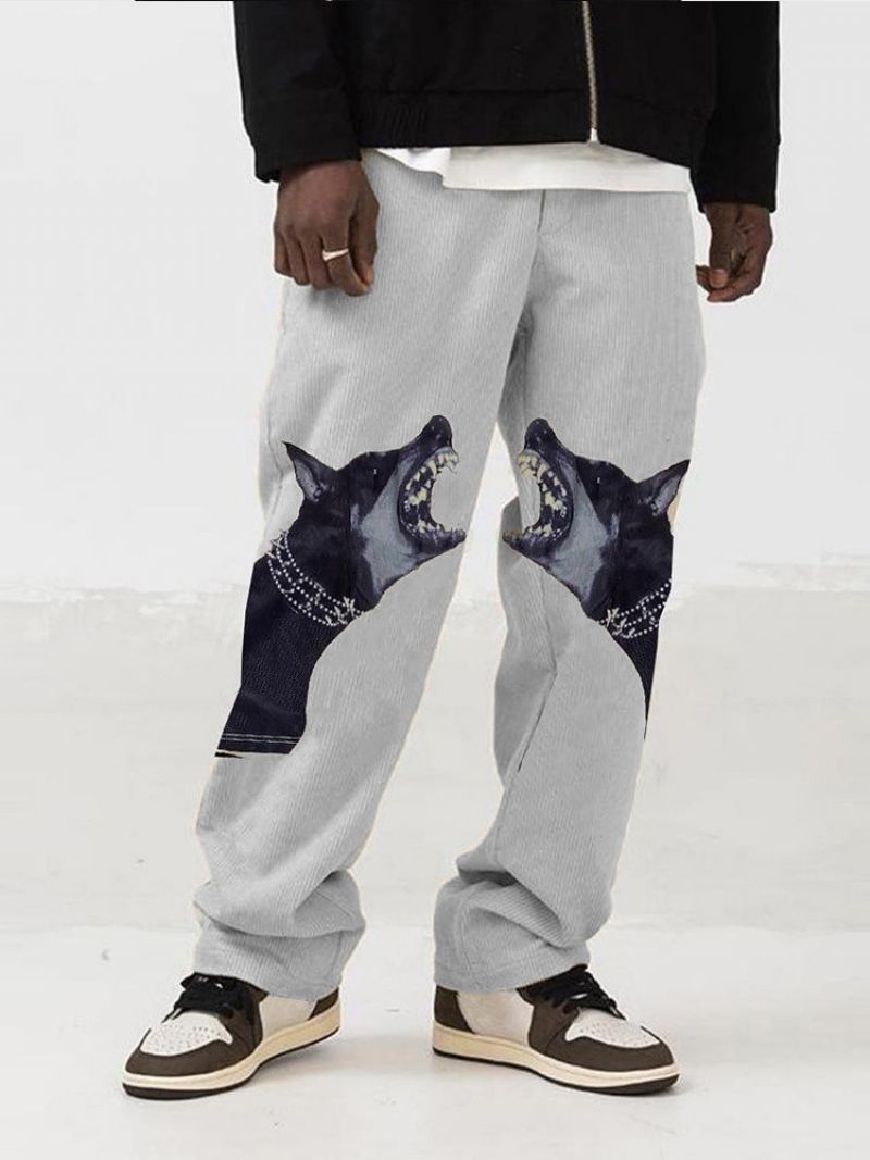 Print Straight European Mid Waist Casual Pants