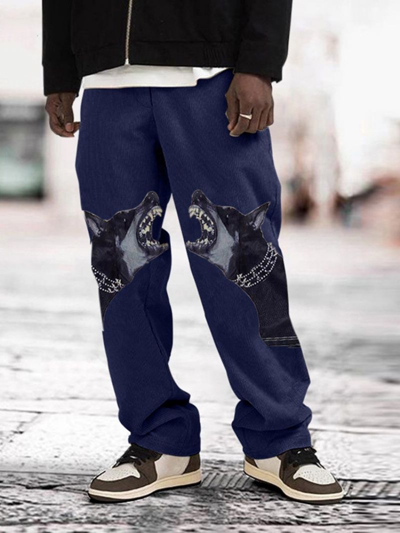 Print Straight European Mid Waist Casual Pants