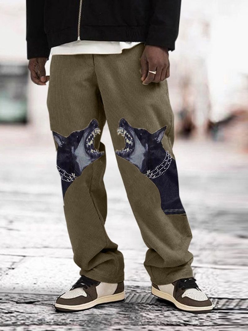 Print Straight European Mid Waist Casual Pants