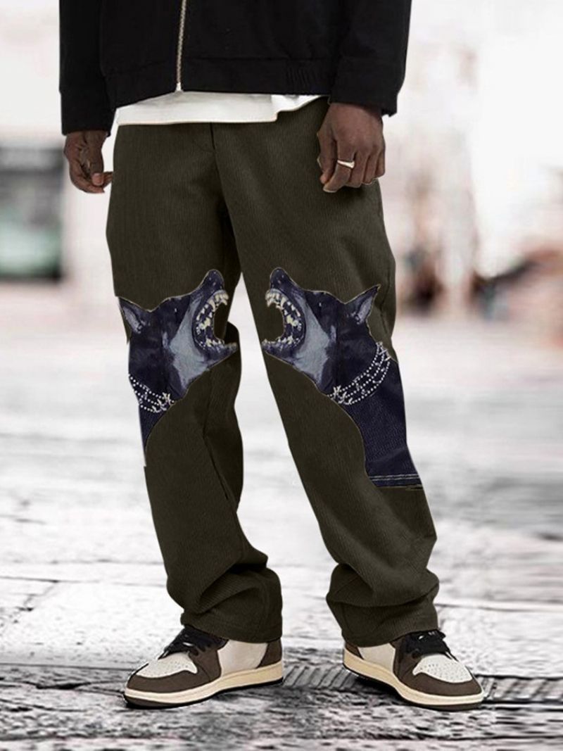 Print Straight European Mid Waist Casual Pants