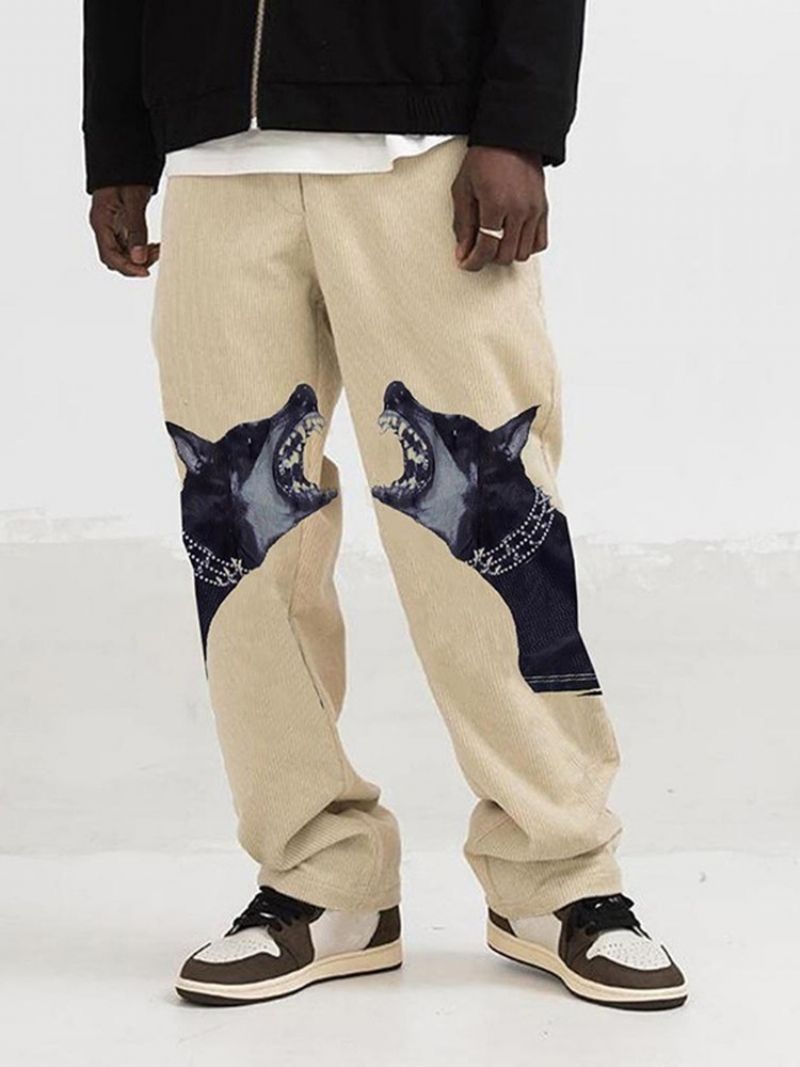 Print Straight European Mid Waist Casual Pants