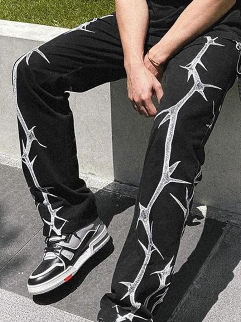 Print Straight Fall Mid Waist Casual Pants