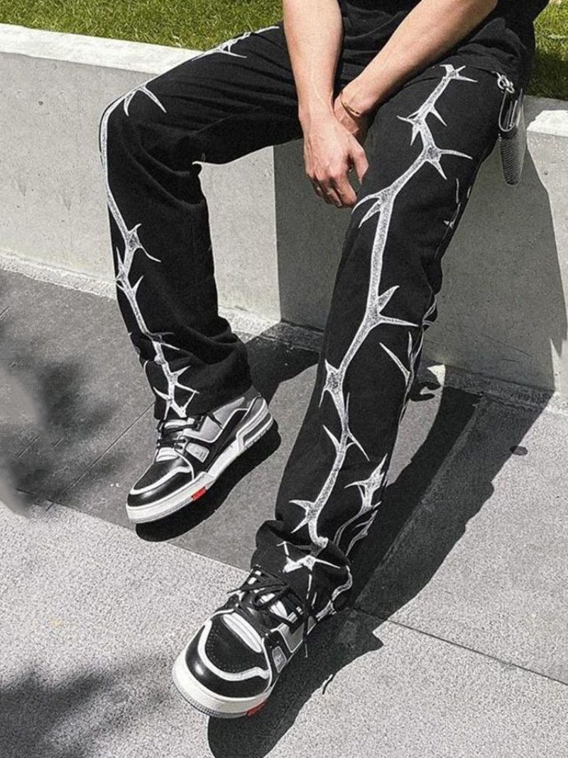 Print Straight Fall Mid Waist Casual Pants