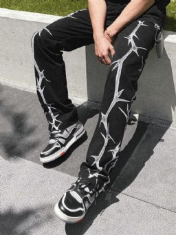 Print Straight Fall Mid Waist Casual Pants