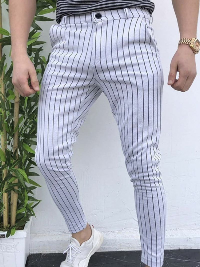 Stripe Pencil Pants Pocket Casual Mid Waist Miesten Vapaat Housut