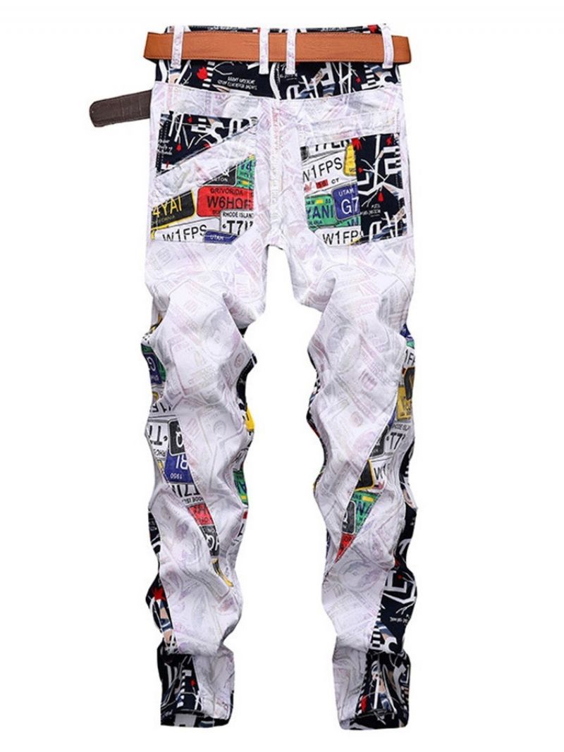 Color Block Straight Patchwork European Mid Waist Farkut