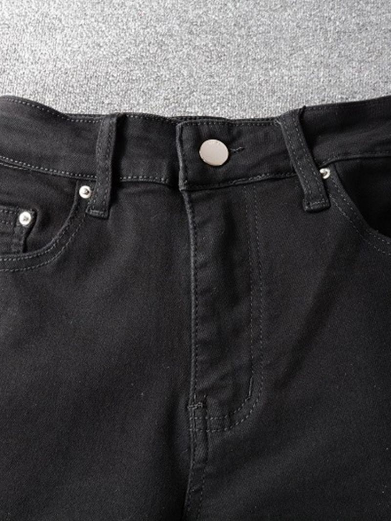 Hole Pencil Pants Mid Waist Vetoketjullinen Farkut