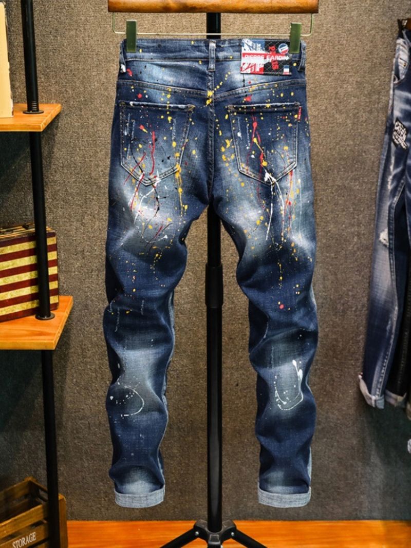 Paint Splatters Lyijykynä Housut Vetoketju Mid Waist Farkut