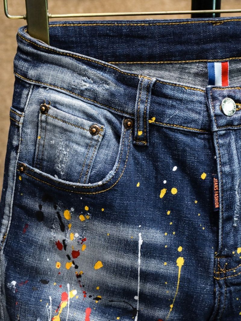 Paint Splatters Lyijykynä Housut Vetoketju Mid Waist Farkut