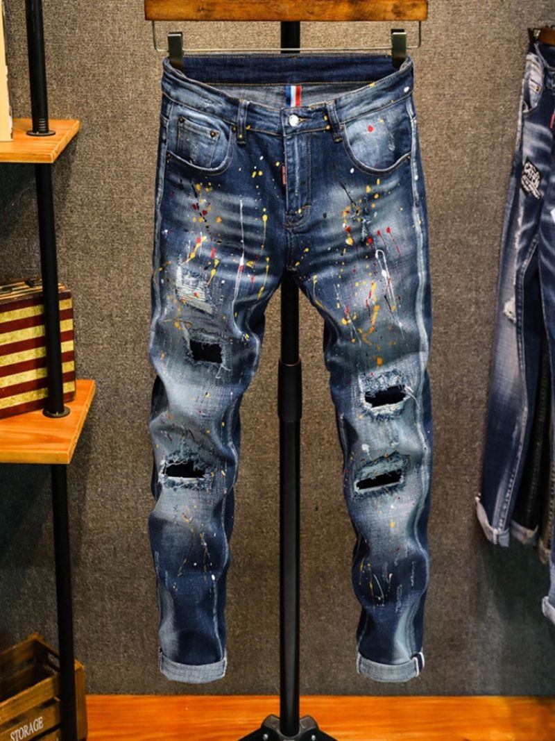 Paint Splatters Lyijykynä Housut Vetoketju Mid Waist Farkut