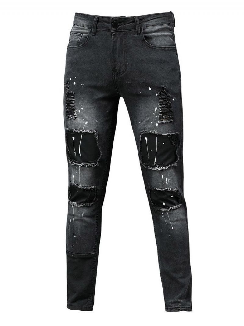 Pencil Pants Paint Splatters Mid Waist European Farkut