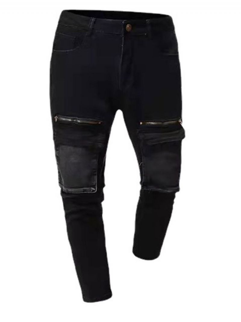 Pocket Pencil Pants Color Block European Mid Waist Farkut