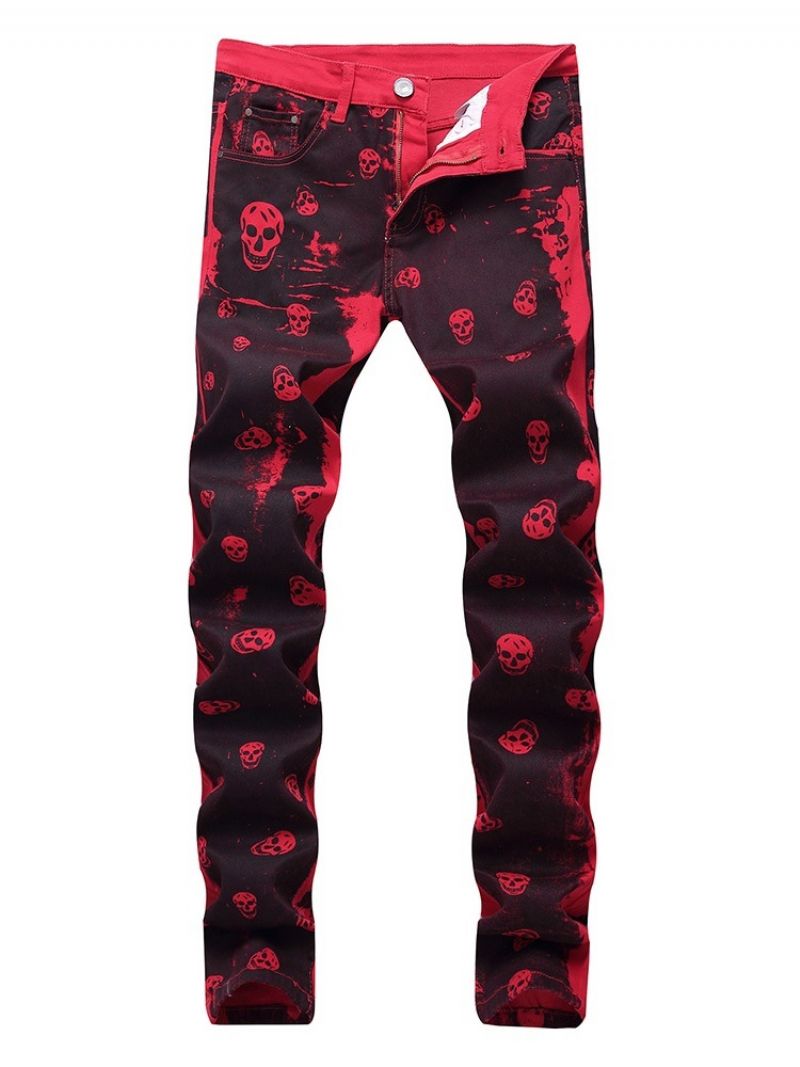 Print Skull Straight Vetoketjullinen Casual Farkut