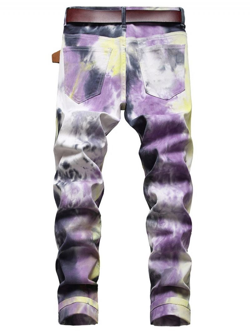 Tie-Dye Straight Vetoketju Mid Waist Farkut