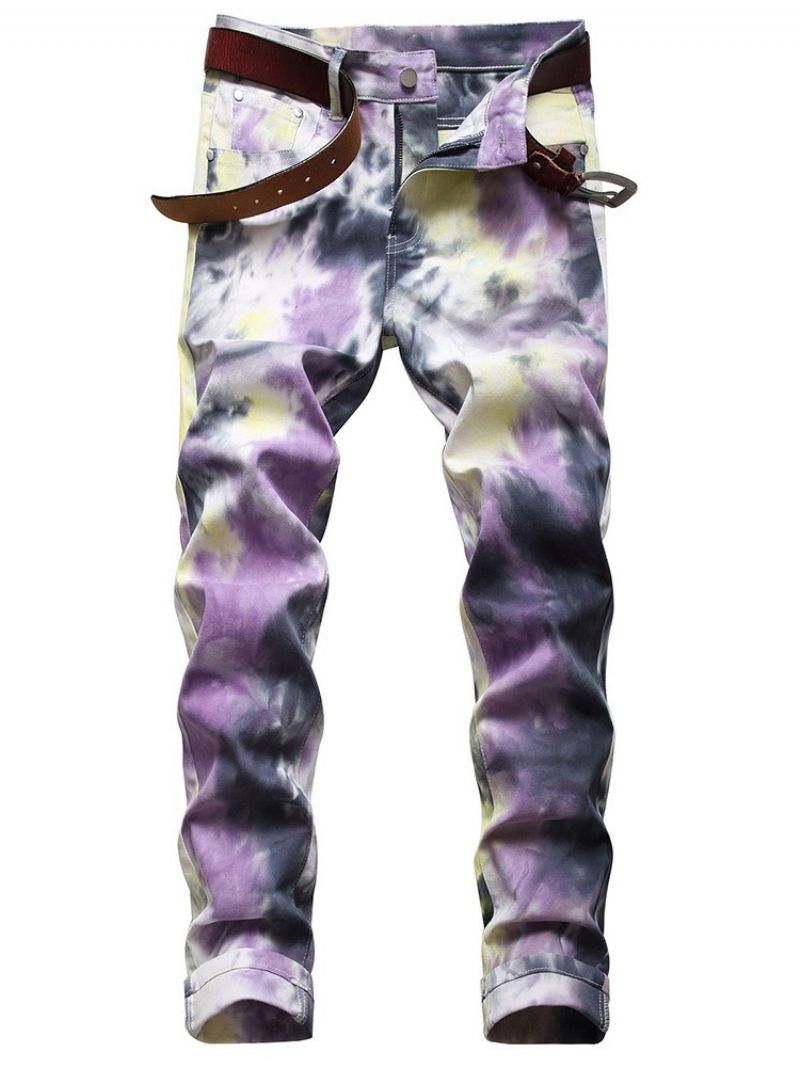 Tie-Dye Straight Vetoketju Mid Waist Farkut