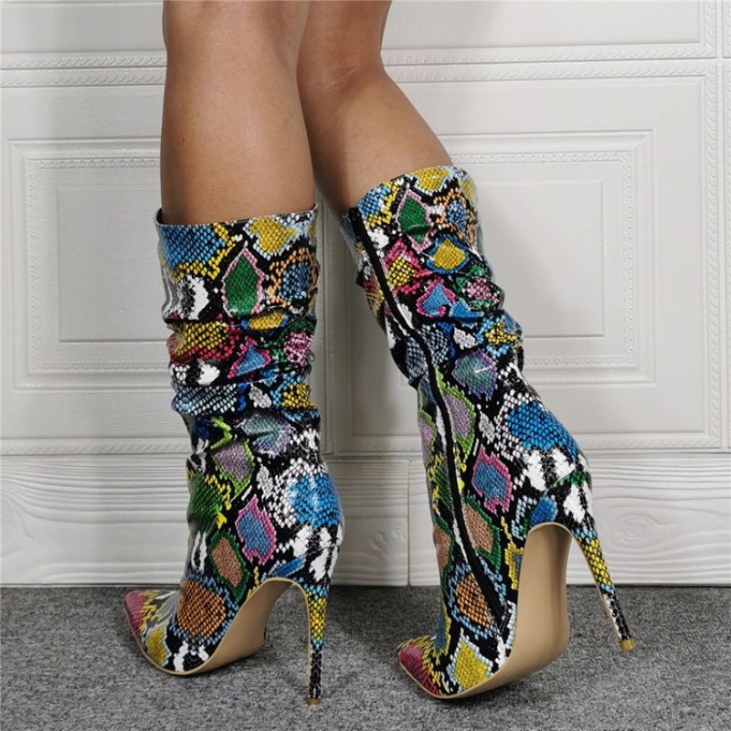 Color Block Side Vetoketju Stiletto Heel Western Saappaat