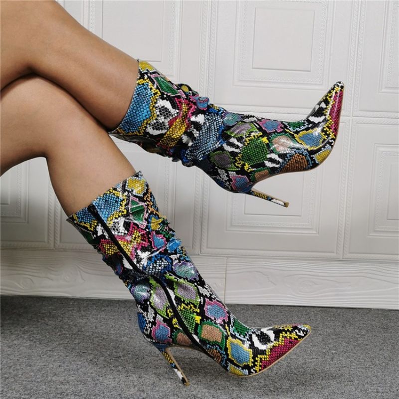 Color Block Side Vetoketju Stiletto Heel Western Saappaat