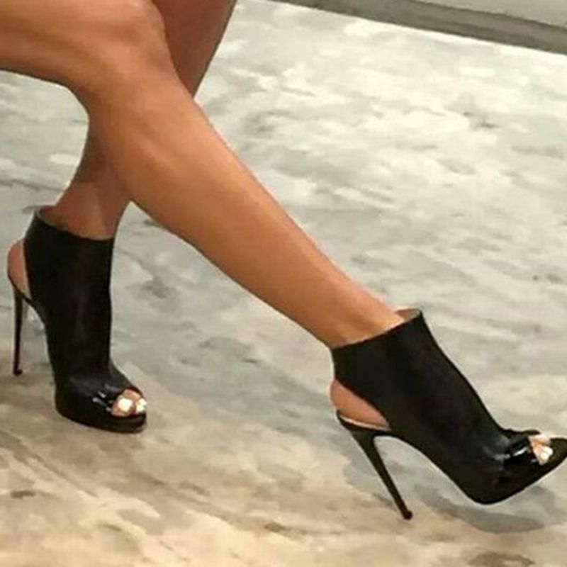 Viileät Mustat Peep Toe Takaiset Stiletto-Sandaalit