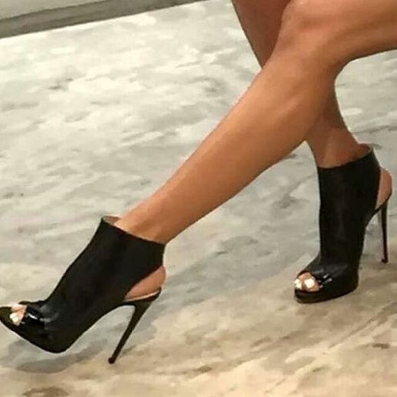 Viileät Mustat Peep Toe Takaiset Stiletto-Sandaalit