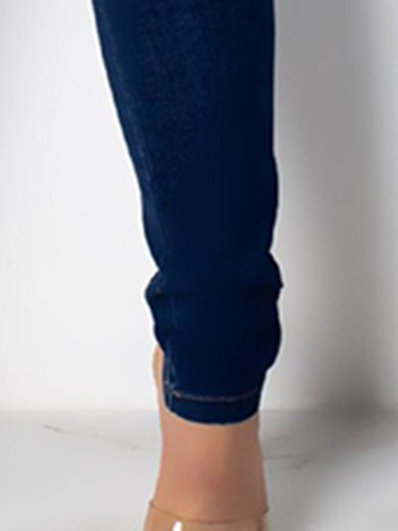 Button Denim Plain Skinny Jumpsuit