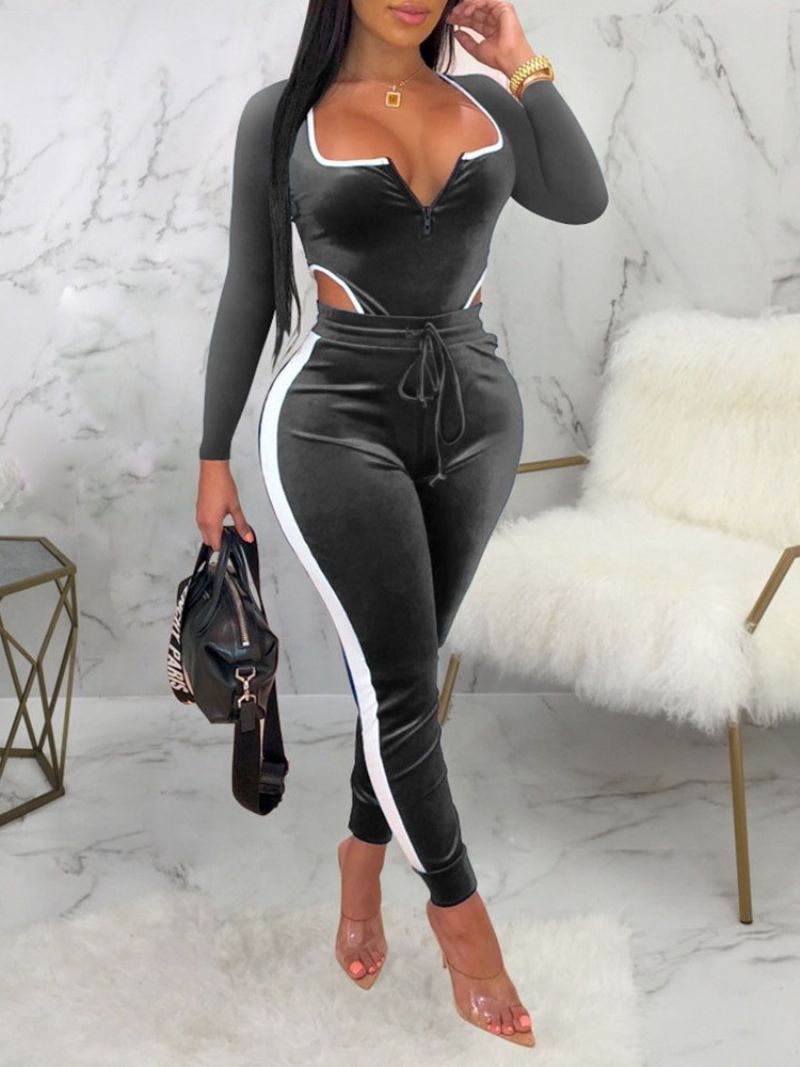 Color Block Sexy Ankle Length Skinny Jumpsuit