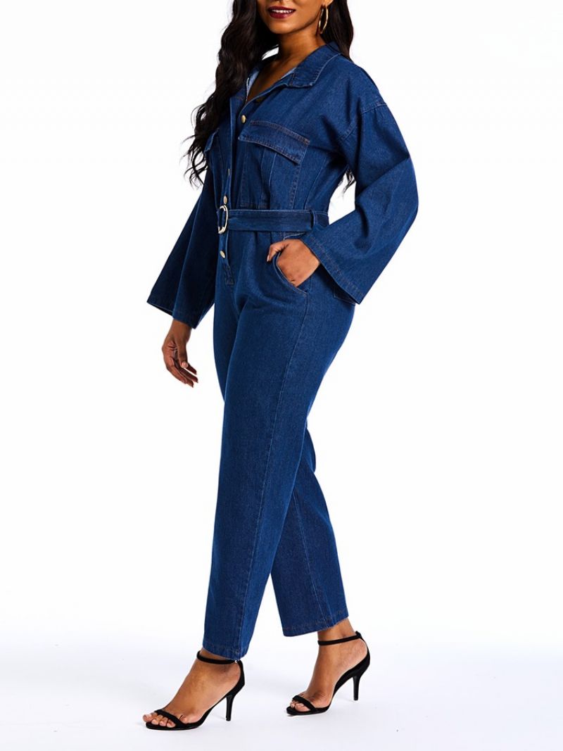 Denim Plain Loose Button Straight Haalarit