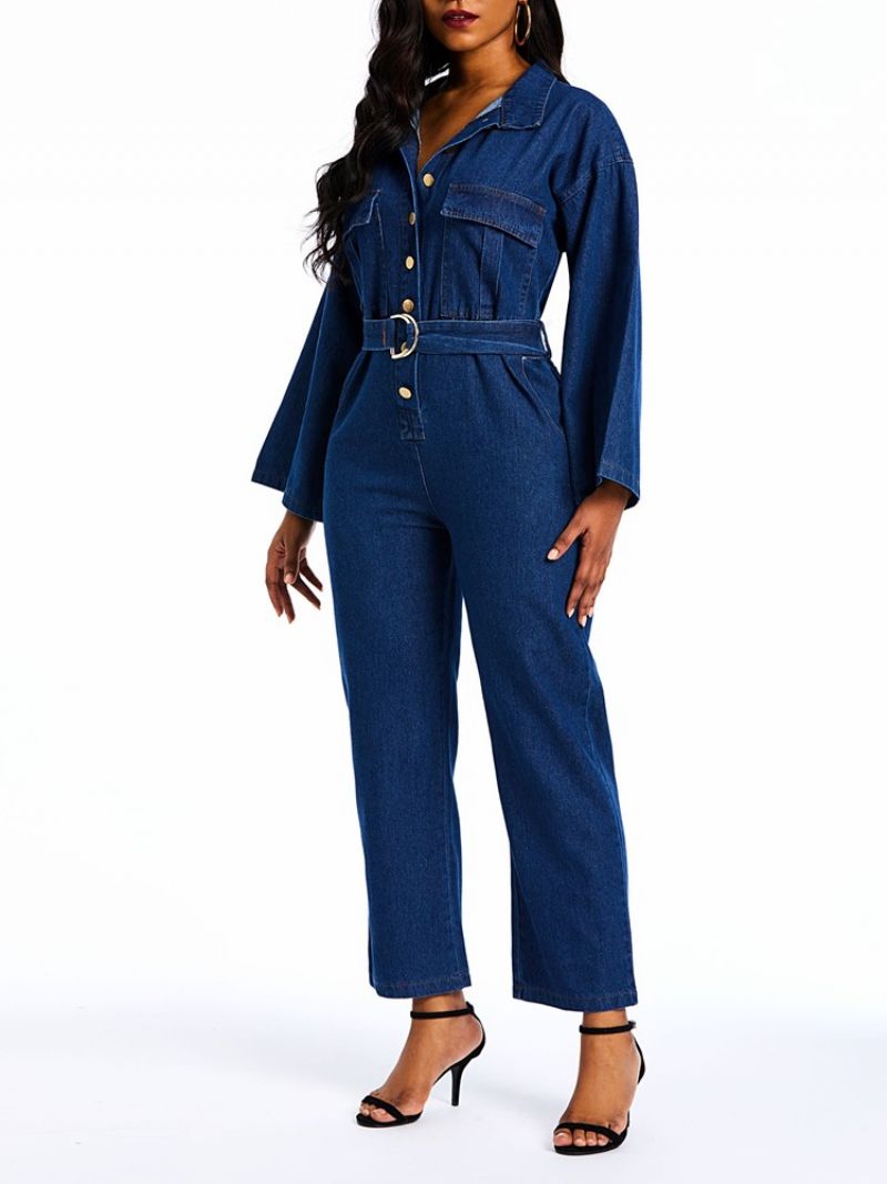 Denim Plain Loose Button Straight Haalarit