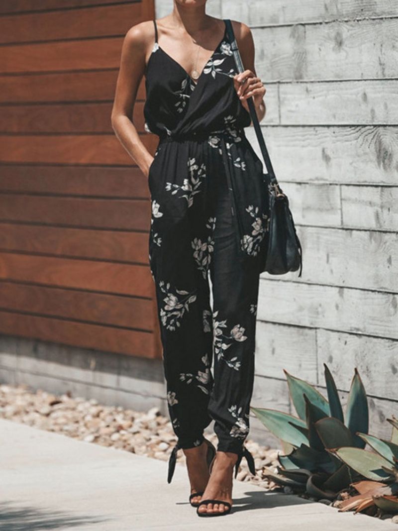 Floral Strap Nilkkapituus Print Slim Jumpsuit