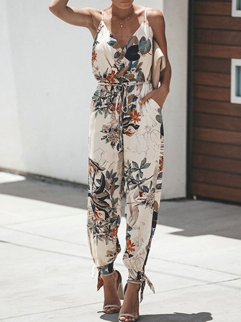 Floral Strap Nilkkapituus Print Slim Jumpsuit