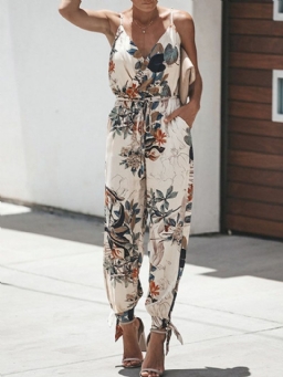 Floral Strap Nilkkapituus Print Slim Jumpsuit