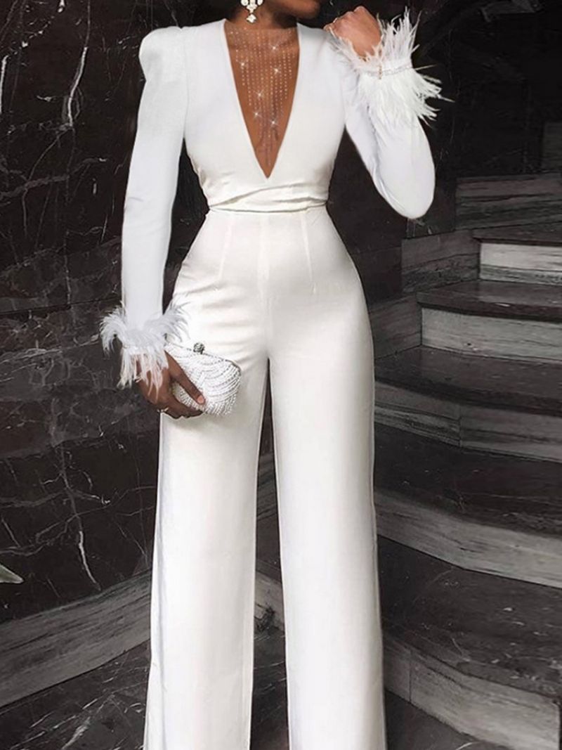 Full Length Bead Formal Straight Slim Jumpsuit