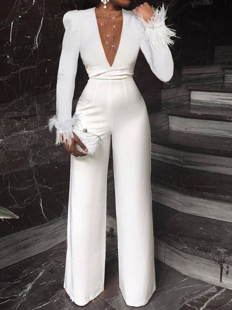 Full Length Bead Formal Straight Slim Jumpsuit