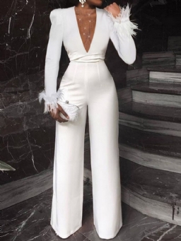 Full Length Bead Formal Straight Slim Jumpsuit