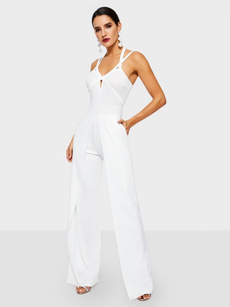 Plain Strap Dressy Straight Slim Jumpsuit