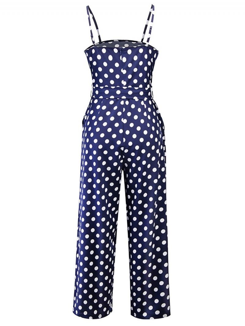 Polka Dots Belt Strap Leveäjalkainen Slim Jumpsuit