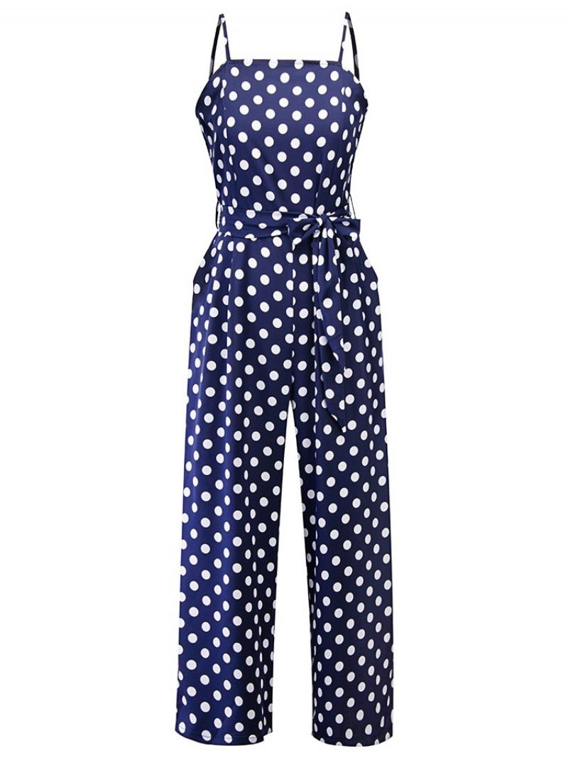 Polka Dots Belt Strap Leveäjalkainen Slim Jumpsuit