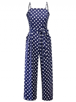 Polka Dots Belt Strap Leveäjalkainen Slim Jumpsuit