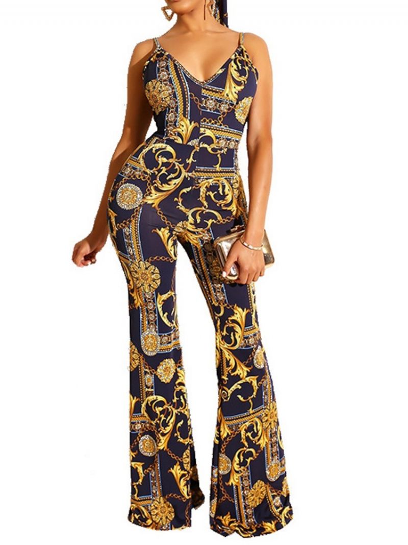 Print Sexy Full Length Slim Mid Waist Jumpsuit