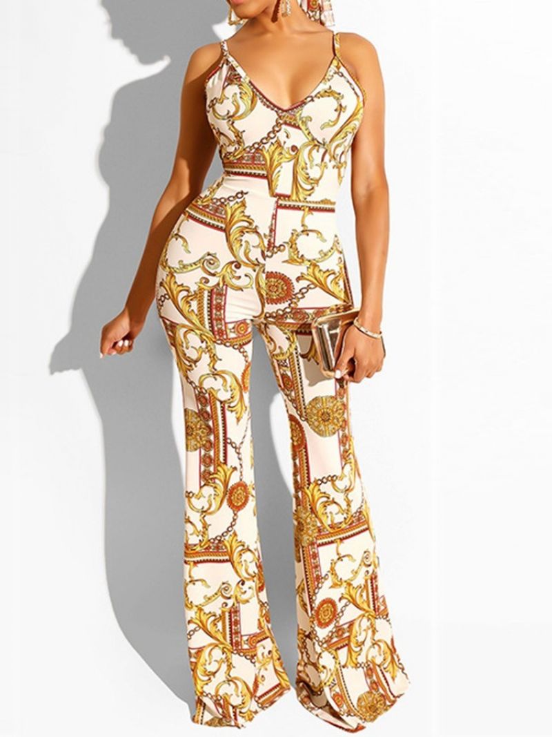 Print Sexy Full Length Slim Mid Waist Jumpsuit