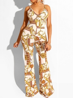 Print Sexy Full Length Slim Mid Waist Jumpsuit