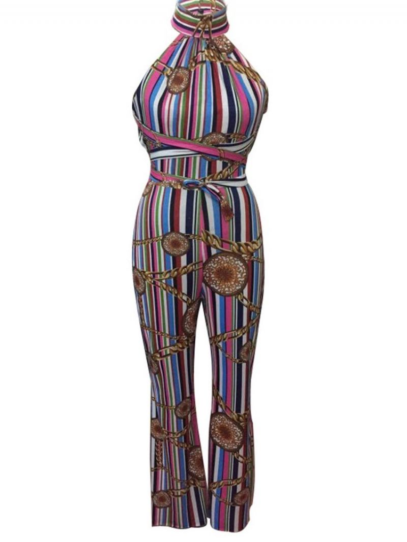 Sexy Print Geometric Selkänojaton Straight Slim Jumpsuit