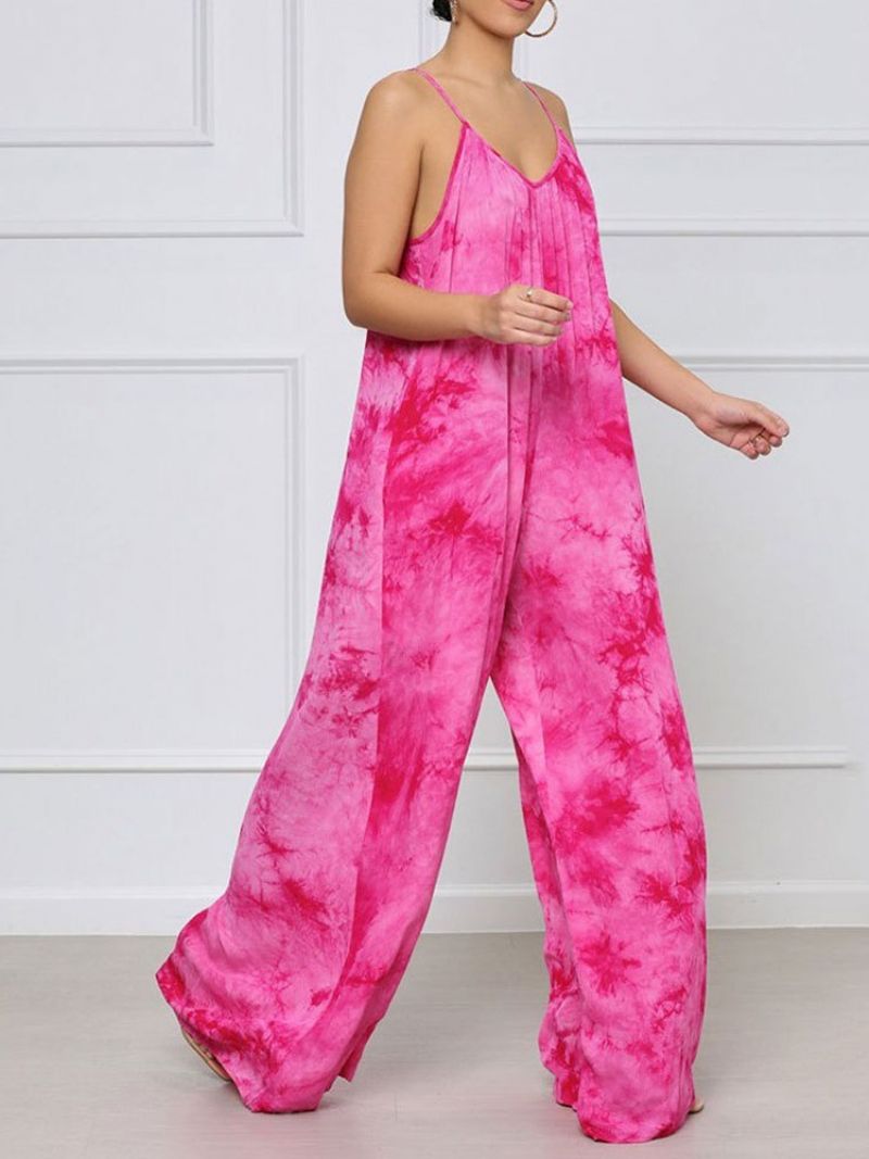 Täyspitkä Tie-Dye Color Block Straight Loose Jumpsuit